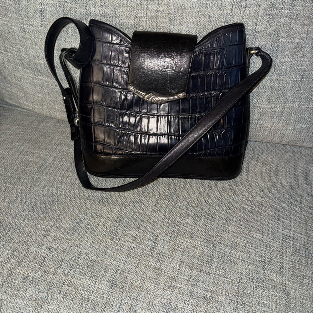 Brighton Black Croc-Embossed Shoulder Bag